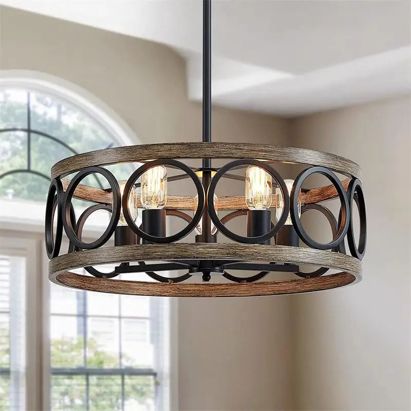Retro Iron Art Wood Grain Ceiling Light Home Decor