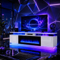 70" Modern Fireplace TV Stand for TVs up to 80", White Entertainment Center with Black Electric Fireplace,Storage Cabinets
