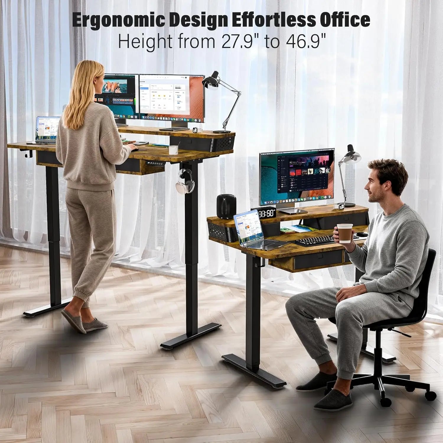 40 x 24 Inch Small Electric Standing Desk with 4 Drawers.