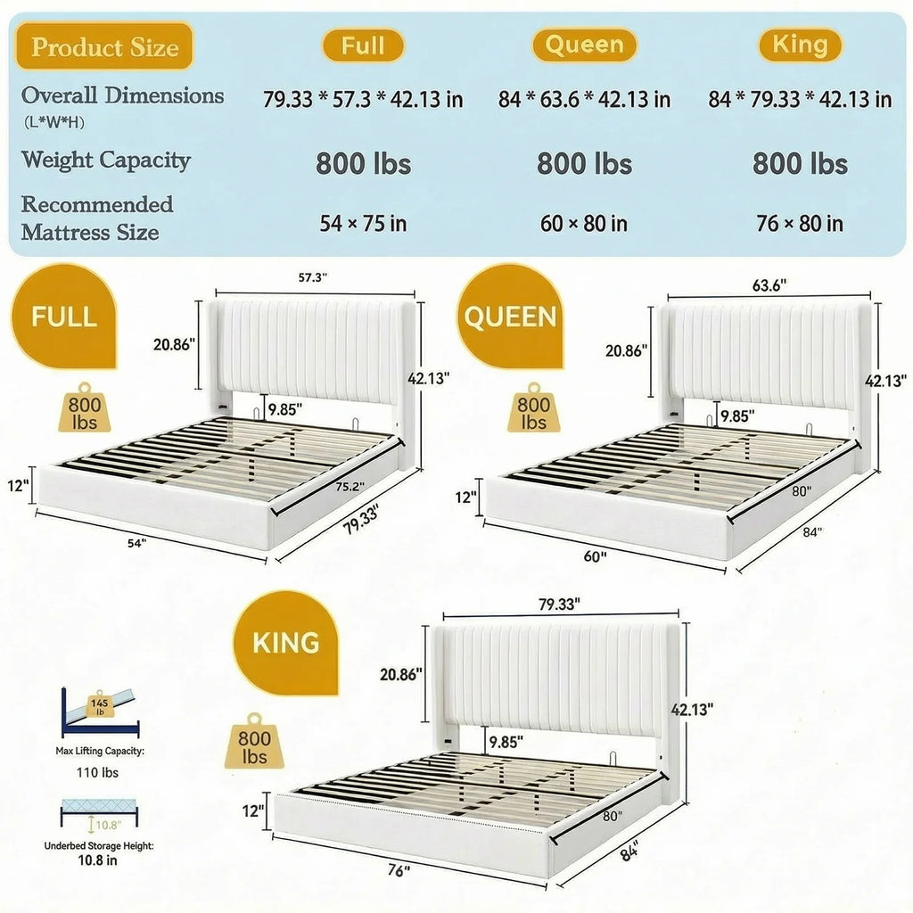 HOOMIC Full/Queen/King Lift Up Storage Bed Frame, Hydraulic Support System, Upholstered Platform Bed Frame, Underneath Storage,