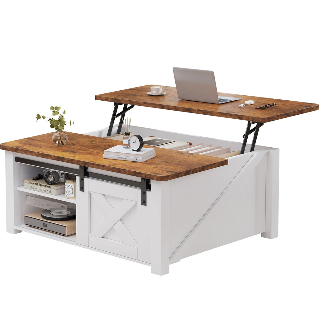 31.5IN Wood Lift Top Coffee Tables Square, Adjustable Storage Shelf Easy Lift Or Lower For Tea Dining Tables