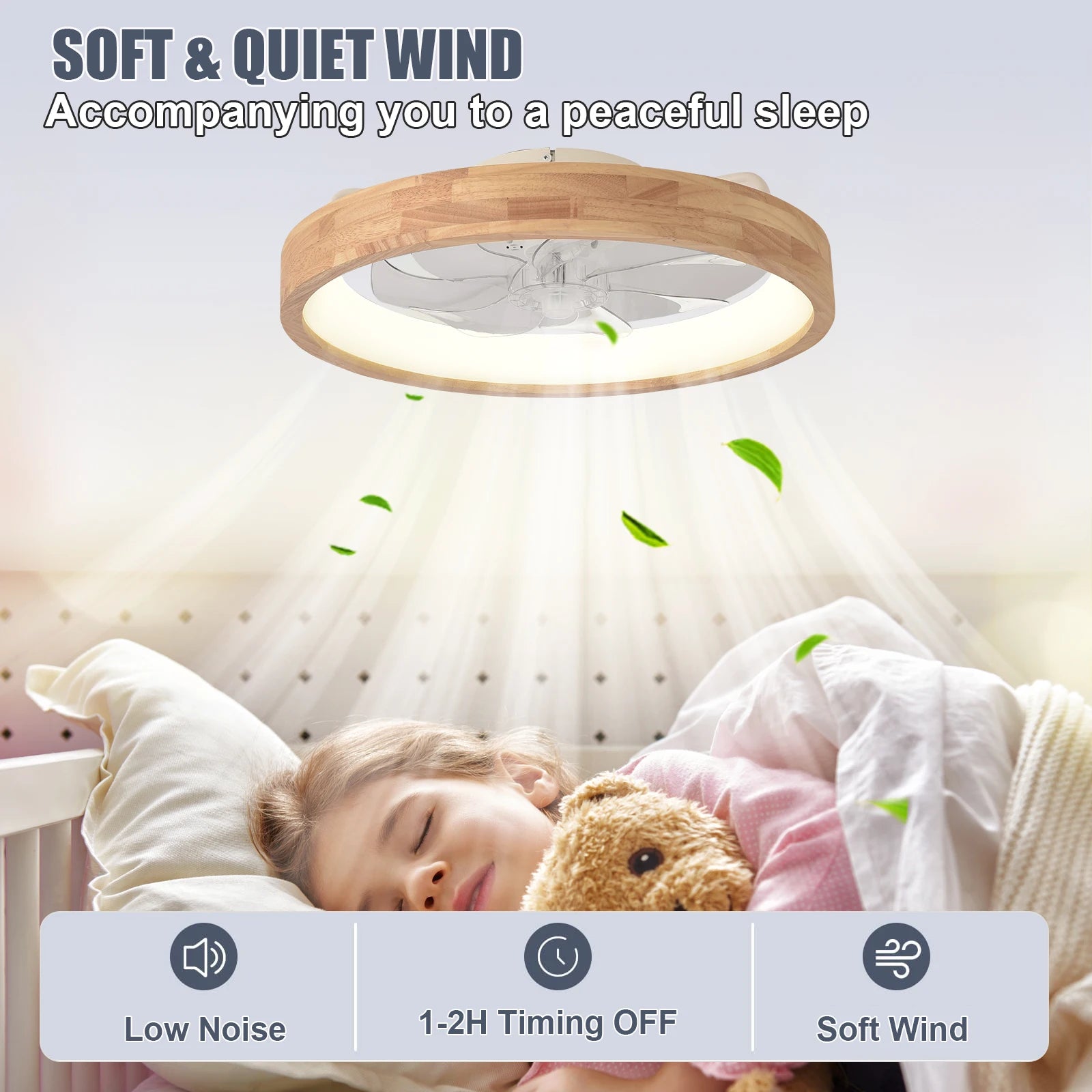 LED Ceiling Fan with Light Dimmable, Remote Control 5 Invisible Reversible Blades