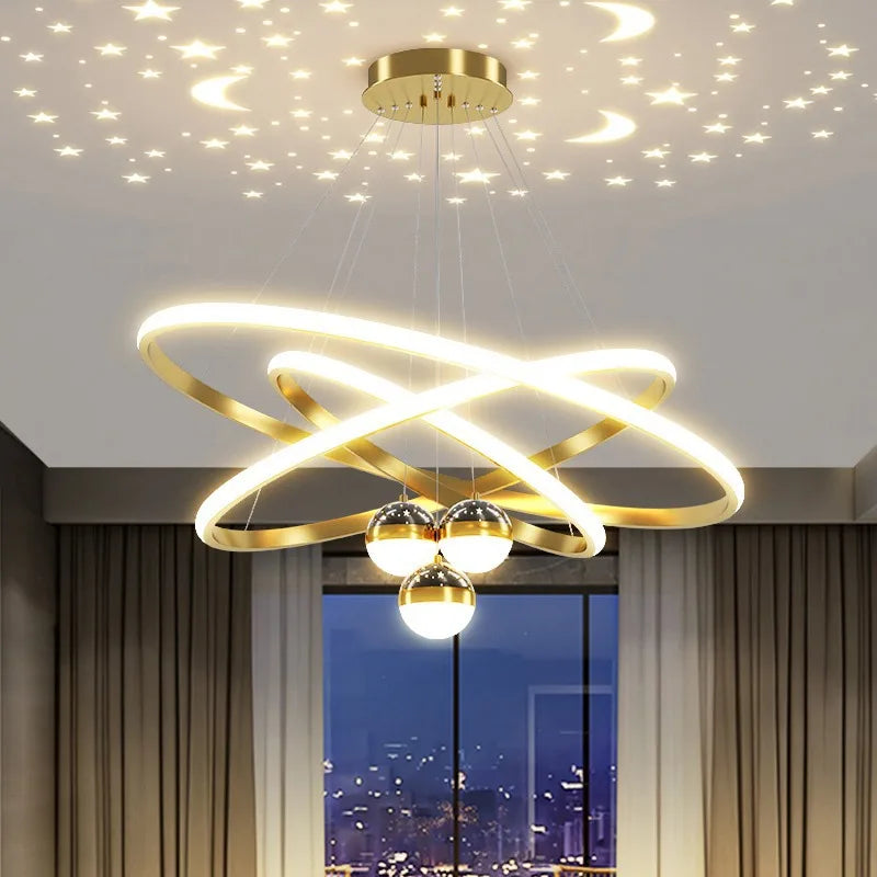 Modern Living Room Ring Chandelier with Moon Stars