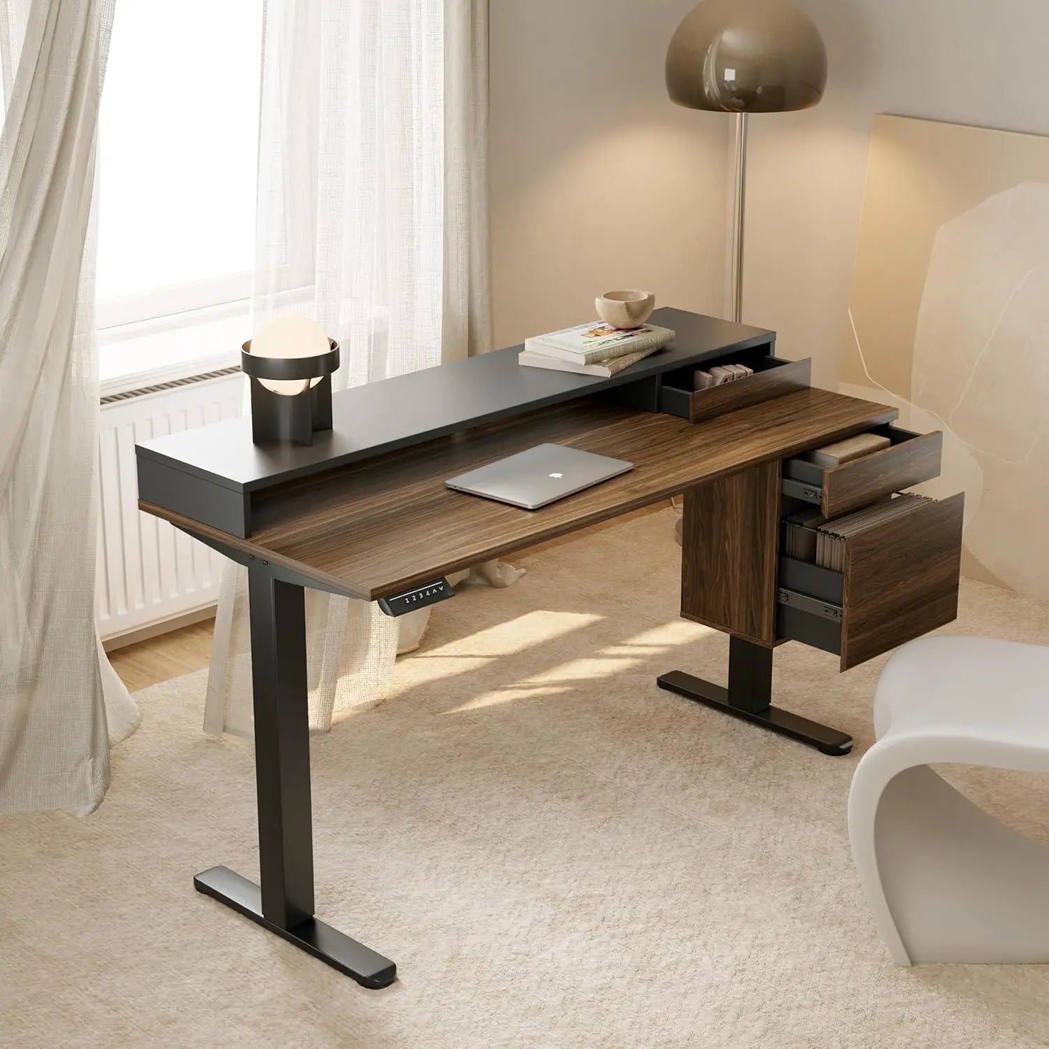 Electric Height Adjustable Standing Desk with Drawers & Cabinet 47".