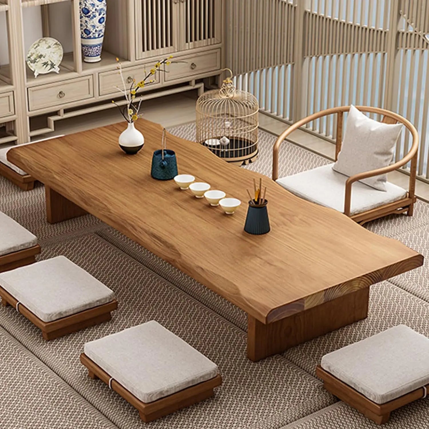 Solid Wood Low Floor Table, Meditation, Tea Ceremony. 47.2x23.6x13.7in,