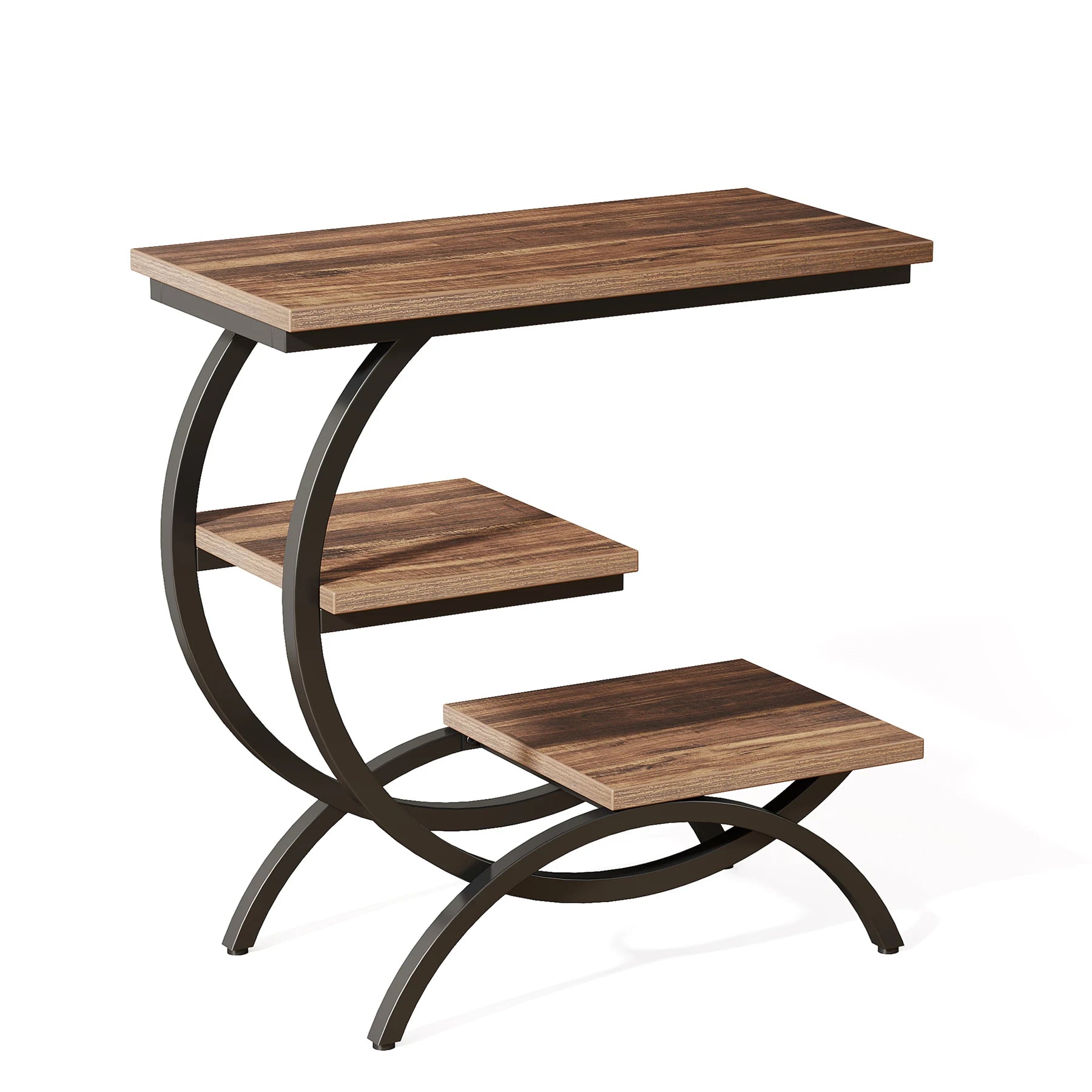 3-Tier C-Shaped End Table for Couch, Bedside or Snack Table with Storage Shelves