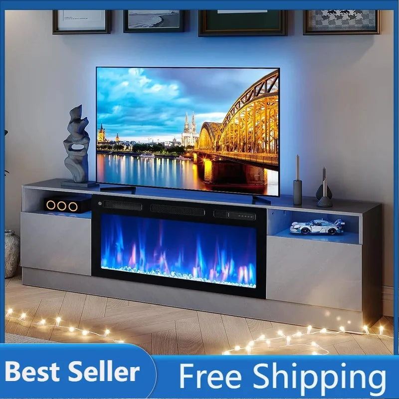 Electric Fireplace TV Stand with 36" Fireplace, LED Lights, Modern Gray Wood Textured Entertainment Center