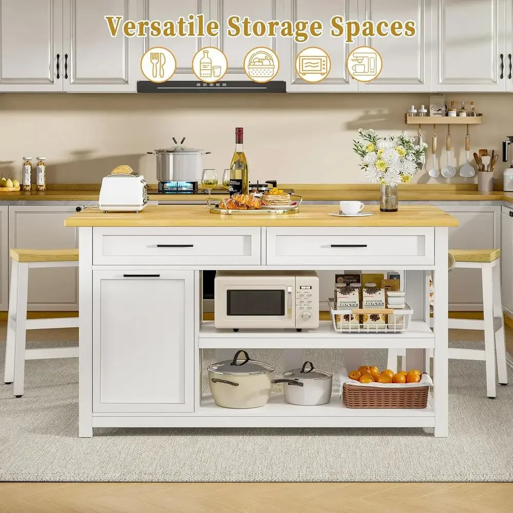 Kitchen Island with Storage and Seating Include 2 Bar Stools, 47"