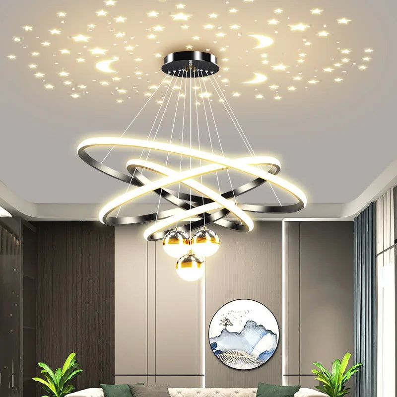 Modern Living Room Ring Chandelier with Moon Stars
