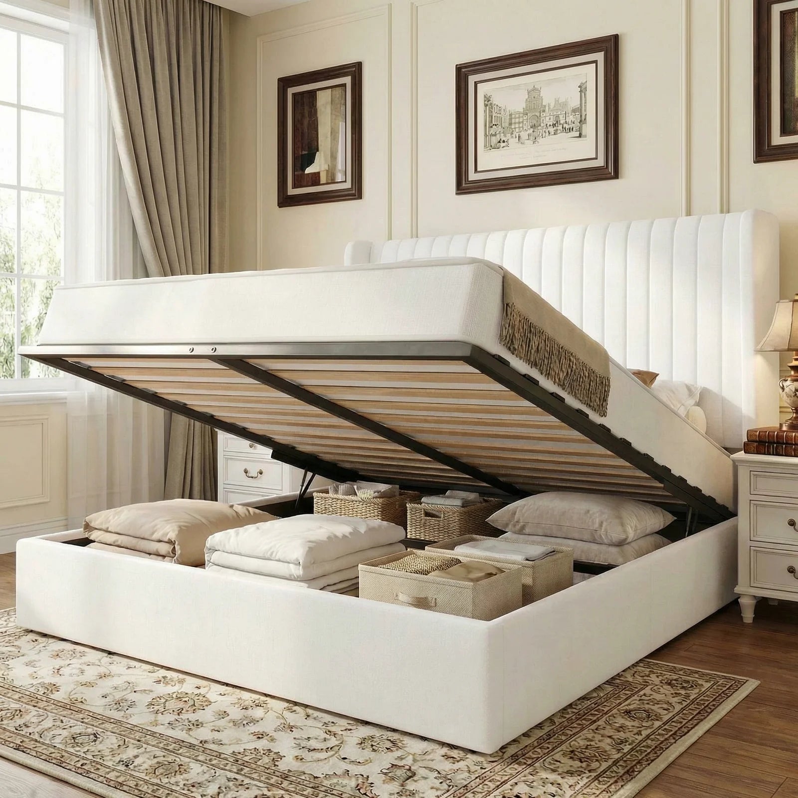 HOOMIC Full/Queen/King Lift Up Storage Bed Frame, Hydraulic Support System, Upholstered Platform Bed Frame, Underneath Storage,