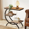 3-Tier C-Shaped End Table for Couch, Bedside or Snack Table with Storage Shelves