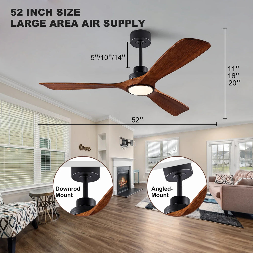 42 52 60 inch Wood Ceiling Fan with Lights Remote Control Quiet