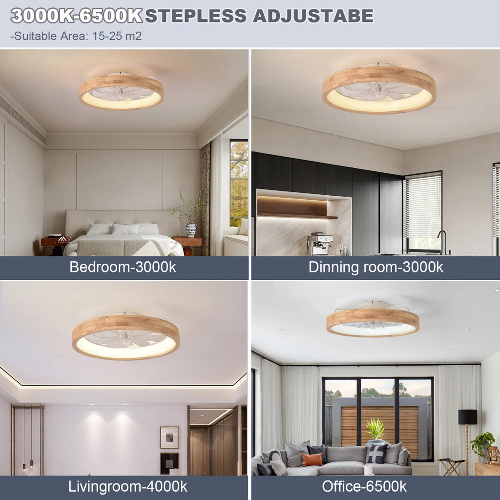 LED Ceiling Fan with Light Dimmable, Remote Control 5 Invisible Reversible Blades