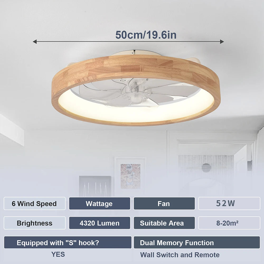 LED Ceiling Fan with Light Dimmable, Remote Control 5 Invisible Reversible Blades