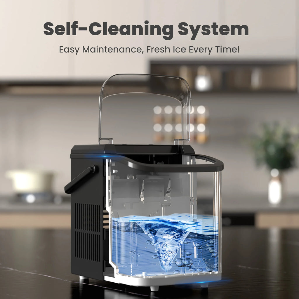 Countertop Ice Maker with Handle 9 Bullet Ice Cubes Ready in 6 Mins Self-Cleaning, Quiet