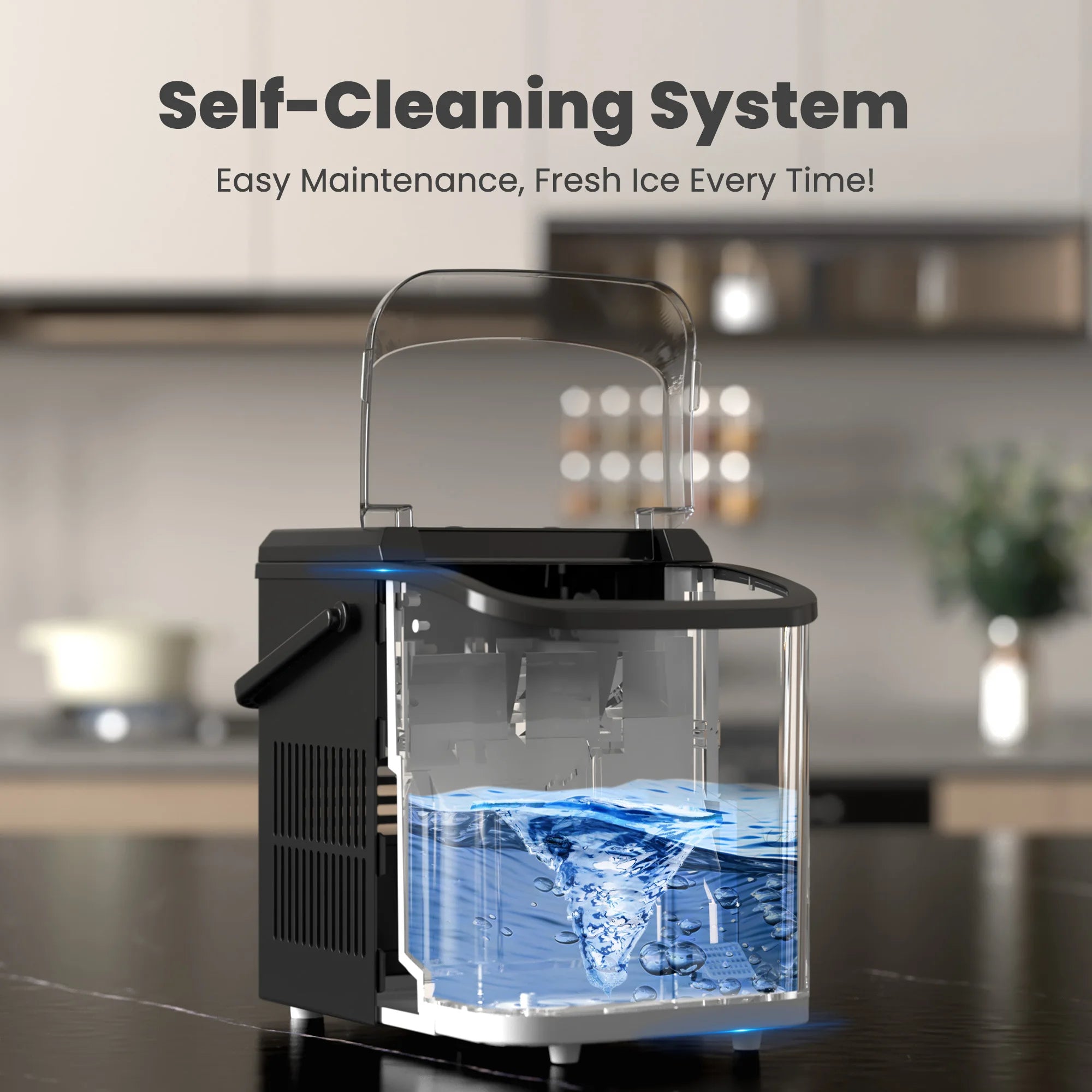 Countertop Ice Maker with Handle 9 Bullet Ice Cubes Ready in 6 Mins Self-Cleaning, Quiet