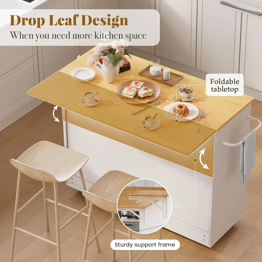 Multifunctional Kitchen Island Cart with Drop Leaf, Rolling Island with, Customized