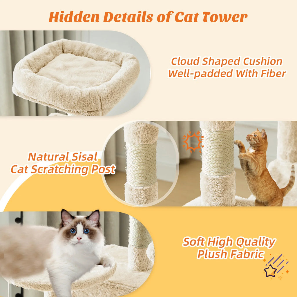 Cat Climbing Tower with Natural Sisal Scratching Posts Pet Condo for Indoor Cats and Kittens Play