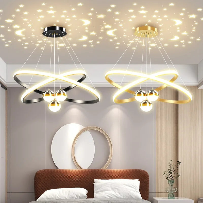 Modern Living Room Ring Chandelier with Moon Stars