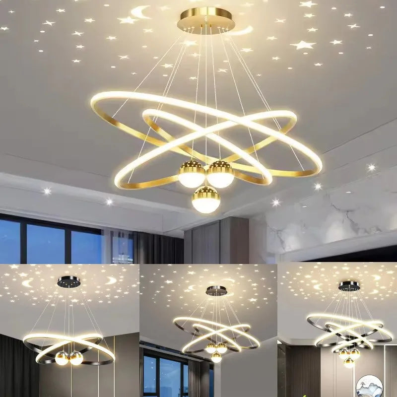 Modern Living Room Ring Chandelier with Moon Stars