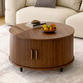 31.5" Modern Coffee Table with 360° Curved Sliding Door,Fluted Wood Accent Coffee Tablee