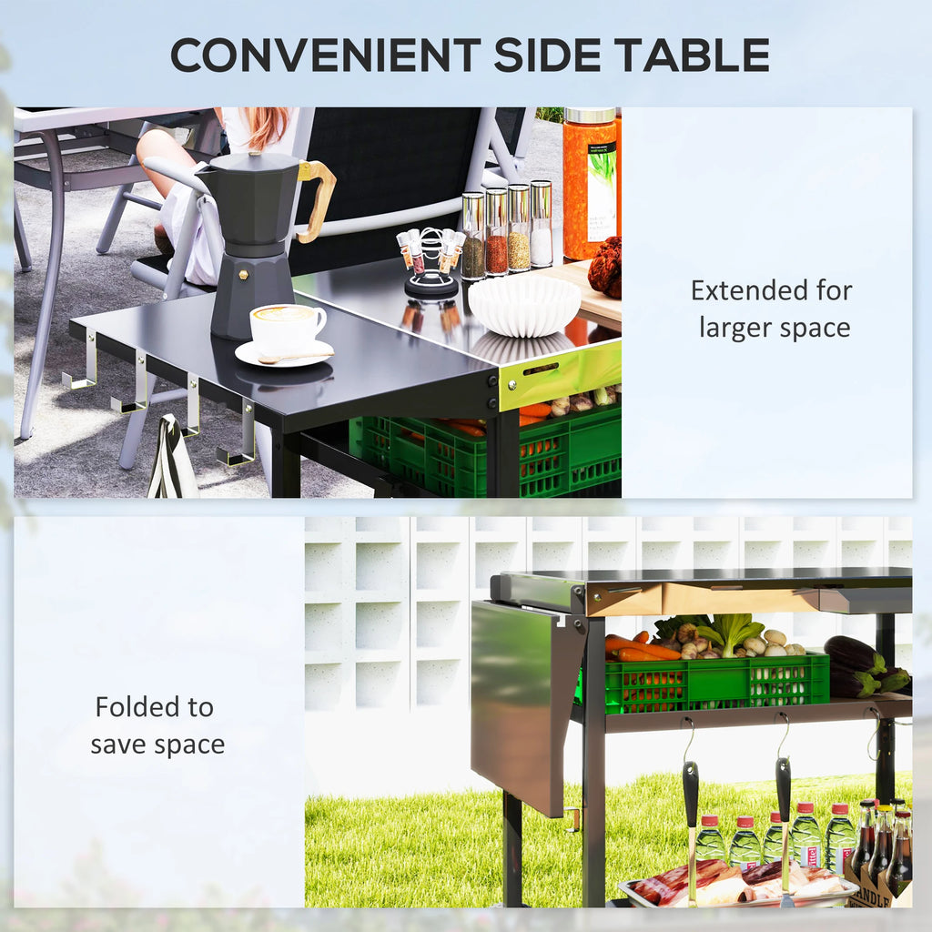 Outdoor Bar Cart Grill Table with Wheels, Prep Table with Storage