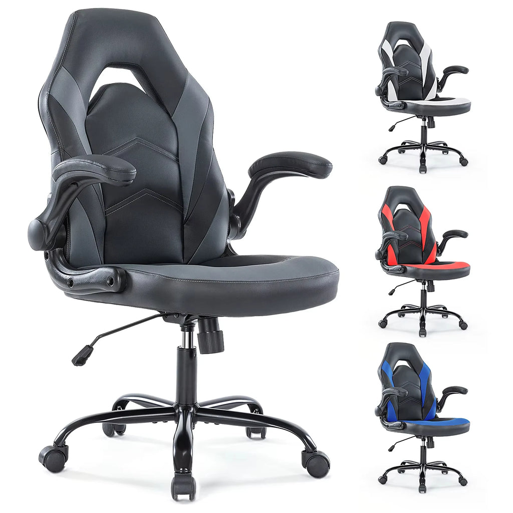 JHK Ergonomic Office Computer Home Gaming Desk Chair Adjustable PU Leather Racing Chair Flip-up Armrest.