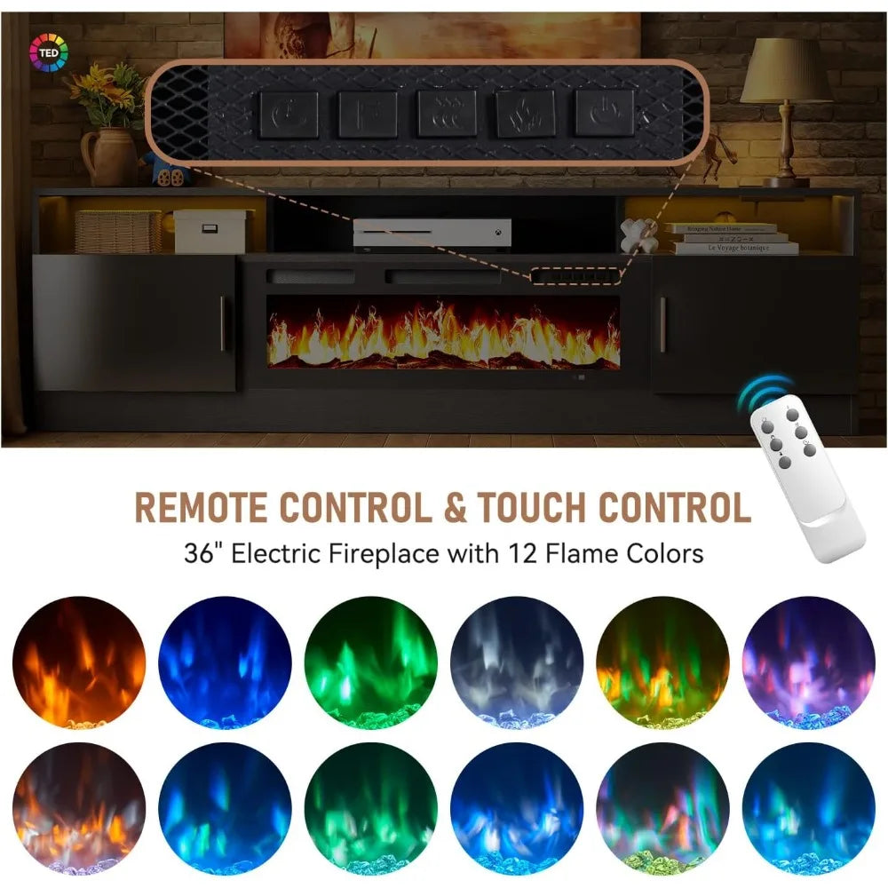 Storage C 70" Fireplace TV Stand with Power Outlet for TVs UP to 80"