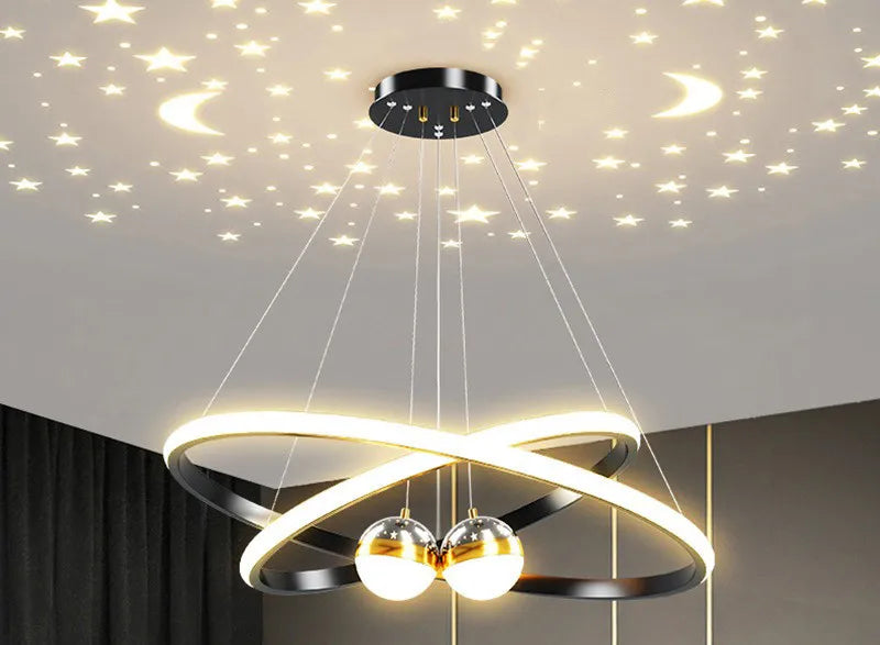 Modern Living Room Ring Chandelier with Moon Stars
