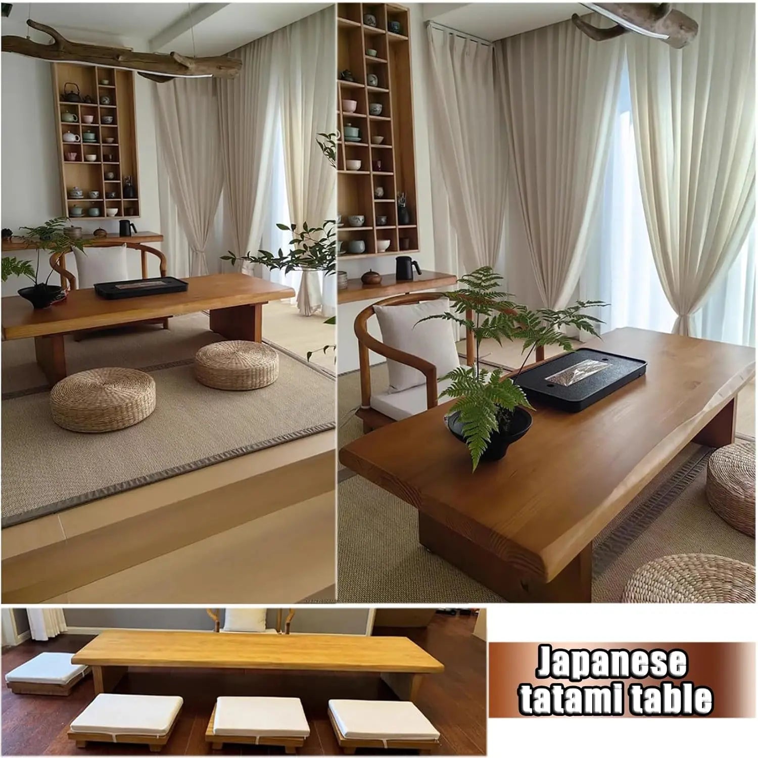 Solid Wood Low Floor Table, Meditation, Tea Ceremony. 47.2x23.6x13.7in,