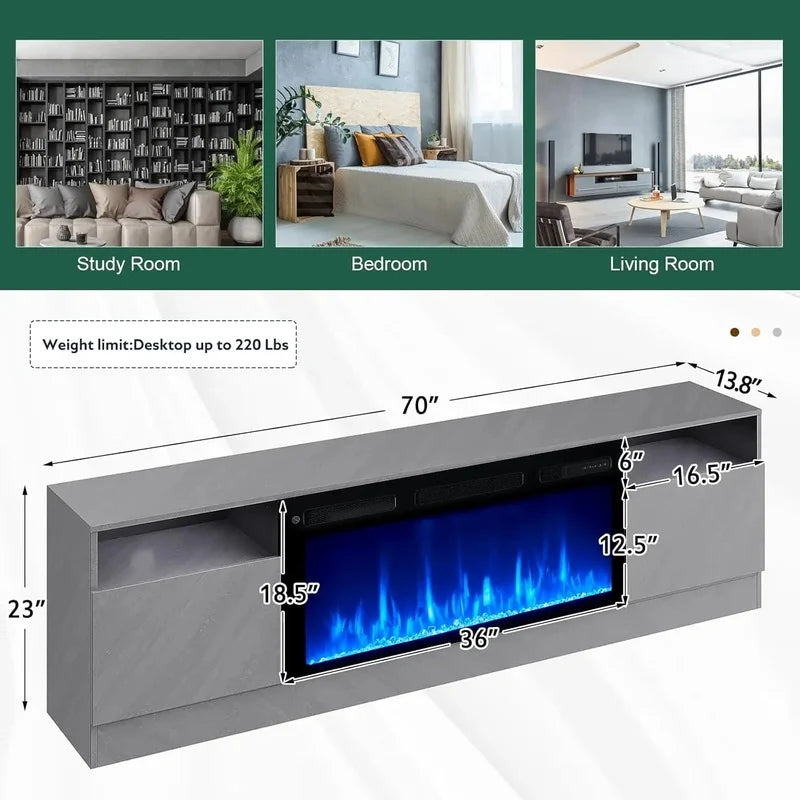 Electric Fireplace TV Stand with 36" Fireplace, LED Lights, Modern Gray Wood Textured Entertainment Center
