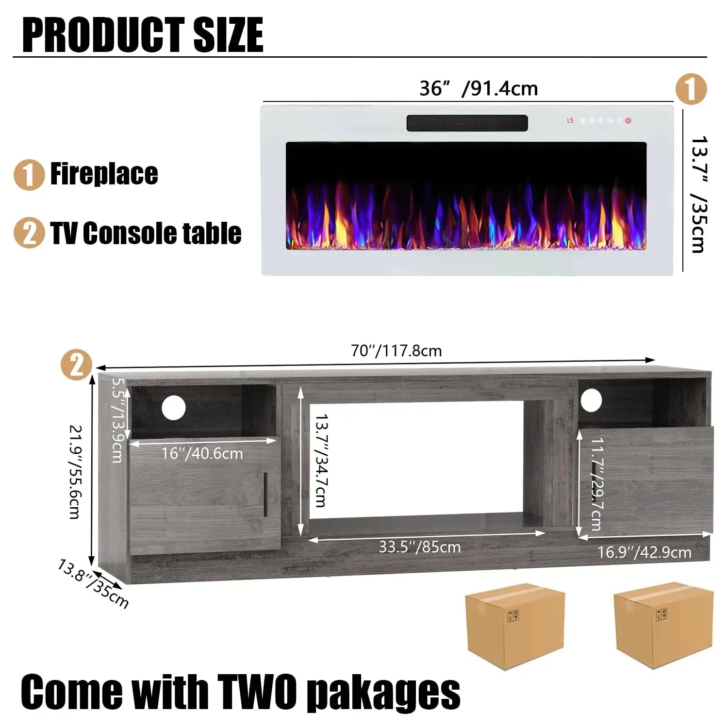 TV Stand Fireplace with 36" inch Electric Fireplace Up to 80" TVs, LED Light Entertainment Center,