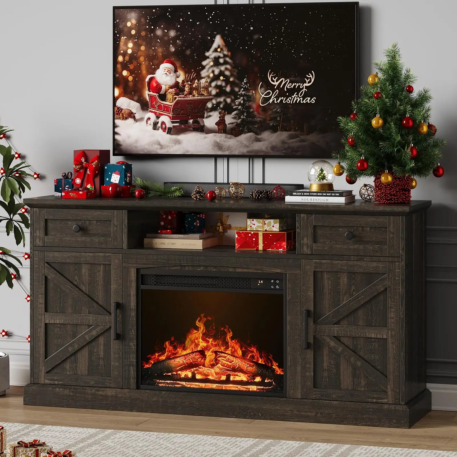 Brand Farmhouse Fireplace Entertainment Center for TVs Up to 70 Inches,