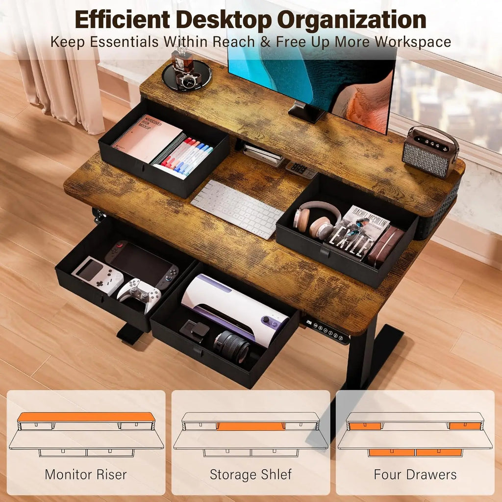 40 x 24 Inch Small Electric Standing Desk with 4 Drawers.