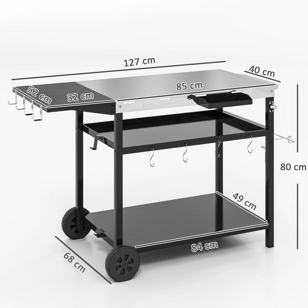 Outdoor Bar Cart Grill Table with Wheels, Prep Table with Storage
