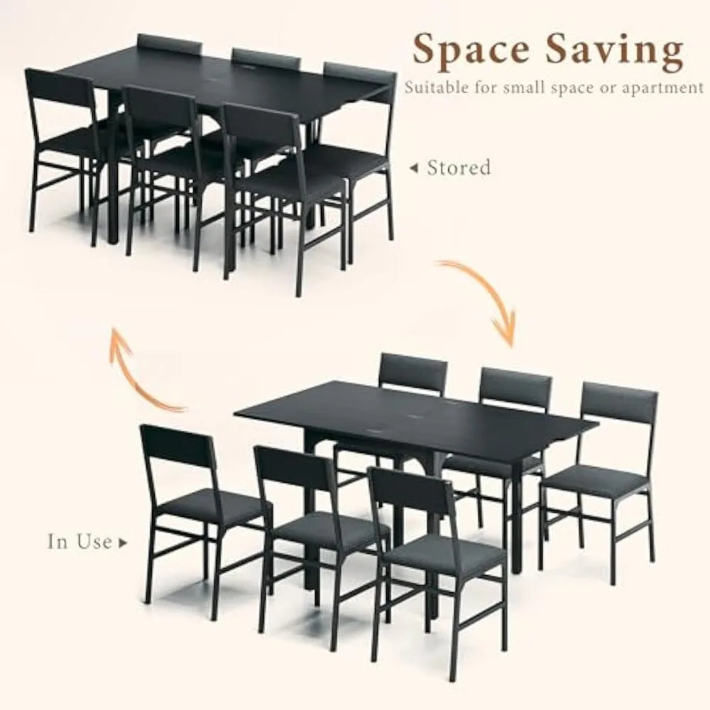 7-Piece Dining Table Set for 4-6, Extendable Kitchen Table Cushion Chairs,