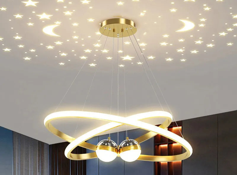Modern Living Room Ring Chandelier with Moon Stars