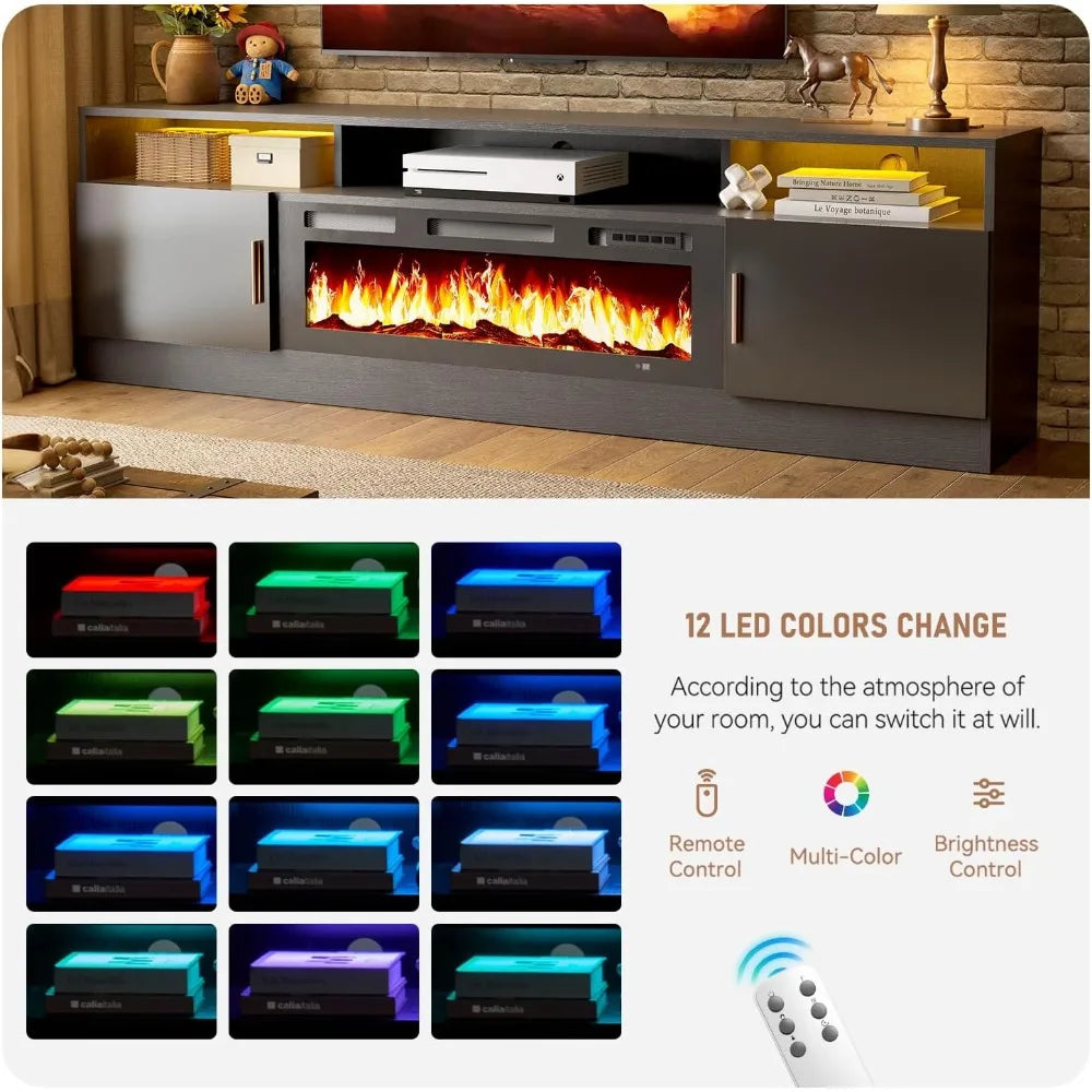 Storage C 70" Fireplace TV Stand with Power Outlet for TVs UP to 80"