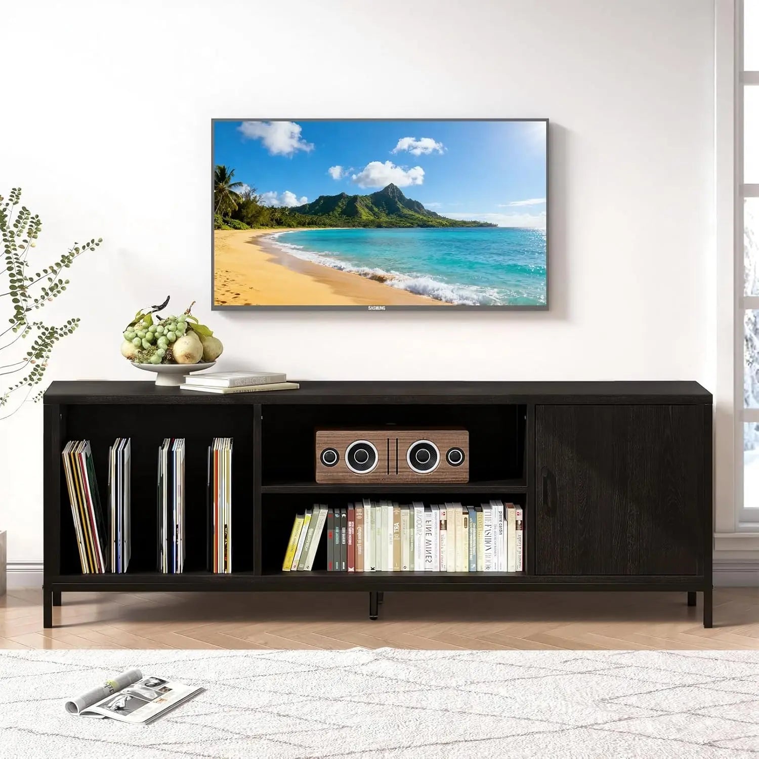 69" Fluted TV Stand Storage Console 3 Drawers.