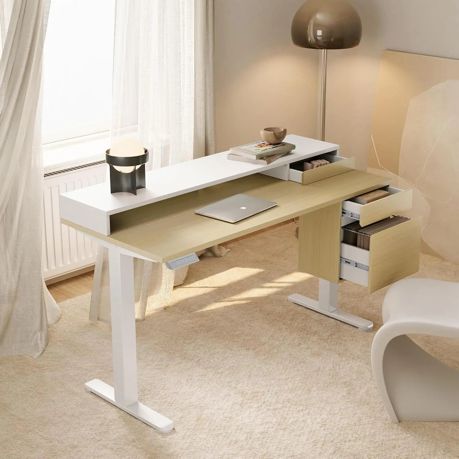 Electric Height Adjustable Standing Desk with Drawers & Cabinet 47".