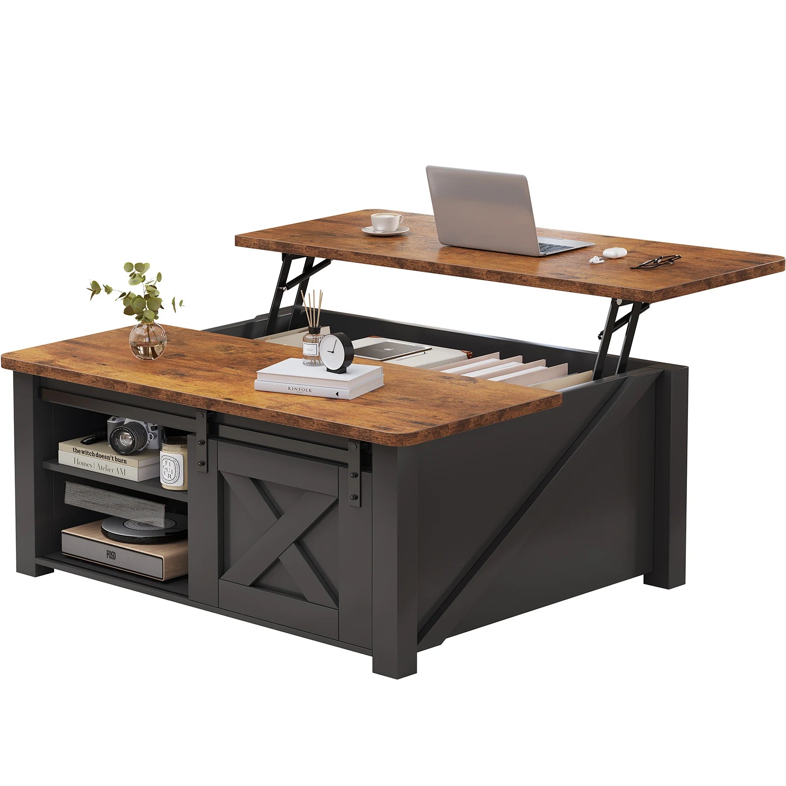 31.5IN Wood Lift Top Coffee Tables Square, Adjustable Storage Shelf Easy Lift Or Lower For Tea Dining Tables