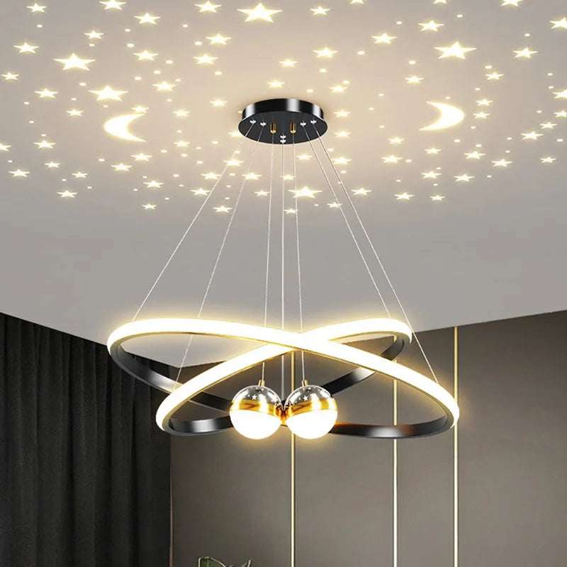 Modern Living Room Ring Chandelier with Moon Stars