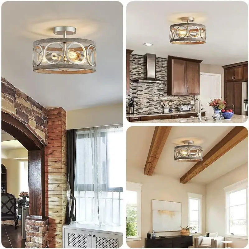 Retro Iron Art Wood Grain Ceiling Light Home Decor