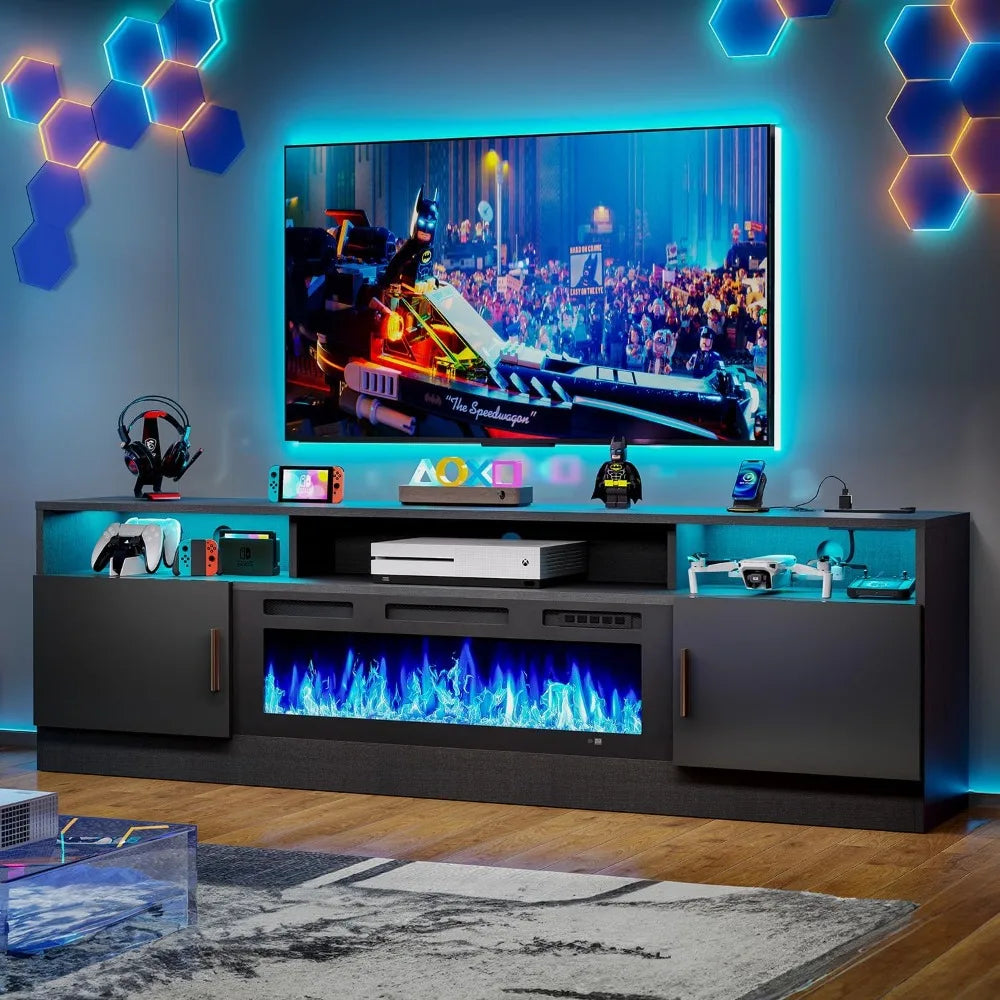 Storage C 70" Fireplace TV Stand with Power Outlet for TVs UP to 80"