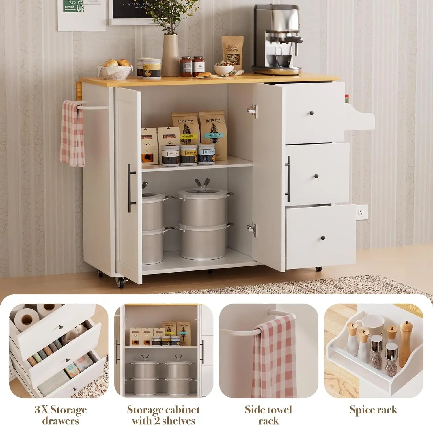 Multifunctional Kitchen Island Cart with Drop Leaf, Rolling Island with, Customized