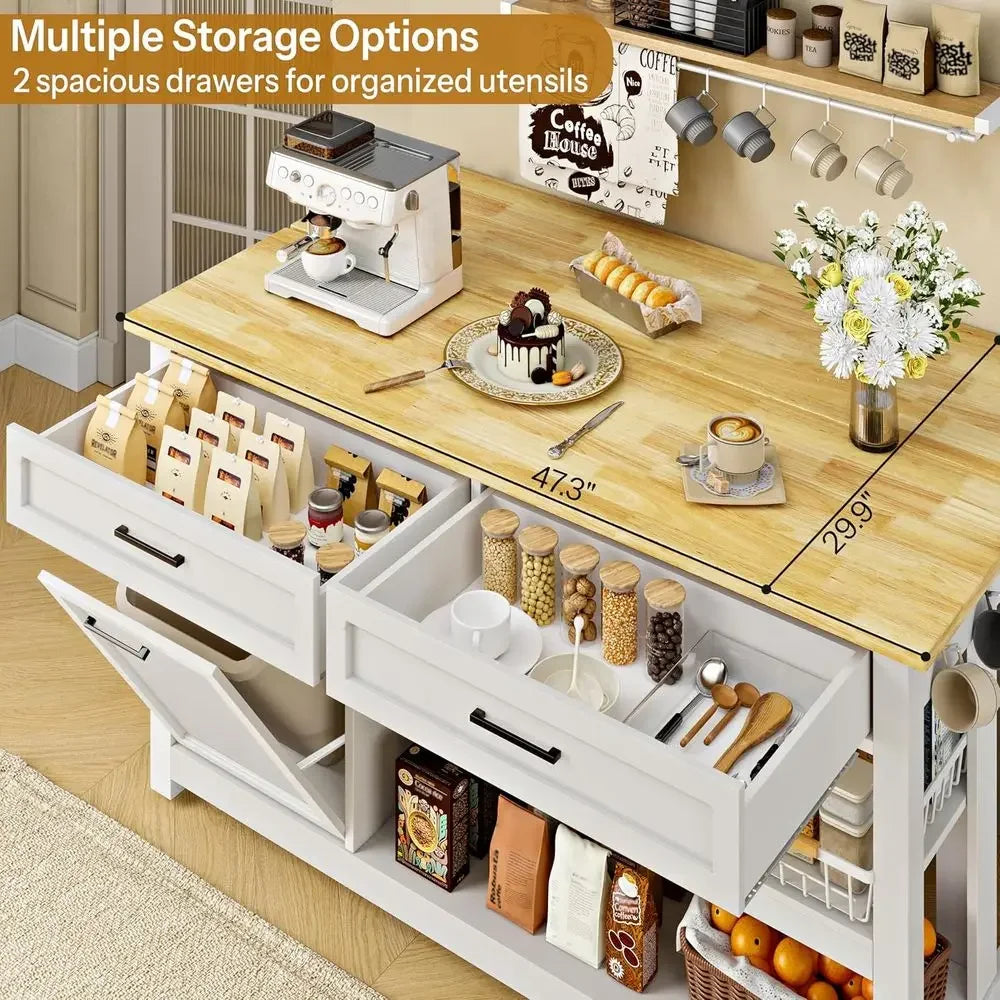 Kitchen Island with Storage and Seating Include 2 Bar Stools, 47"