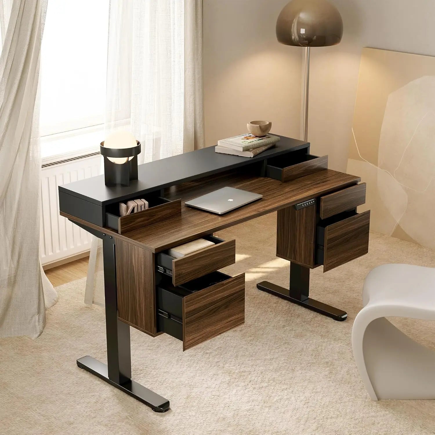 Electric Height Adjustable Standing Desk with Drawers & Cabinet 47".