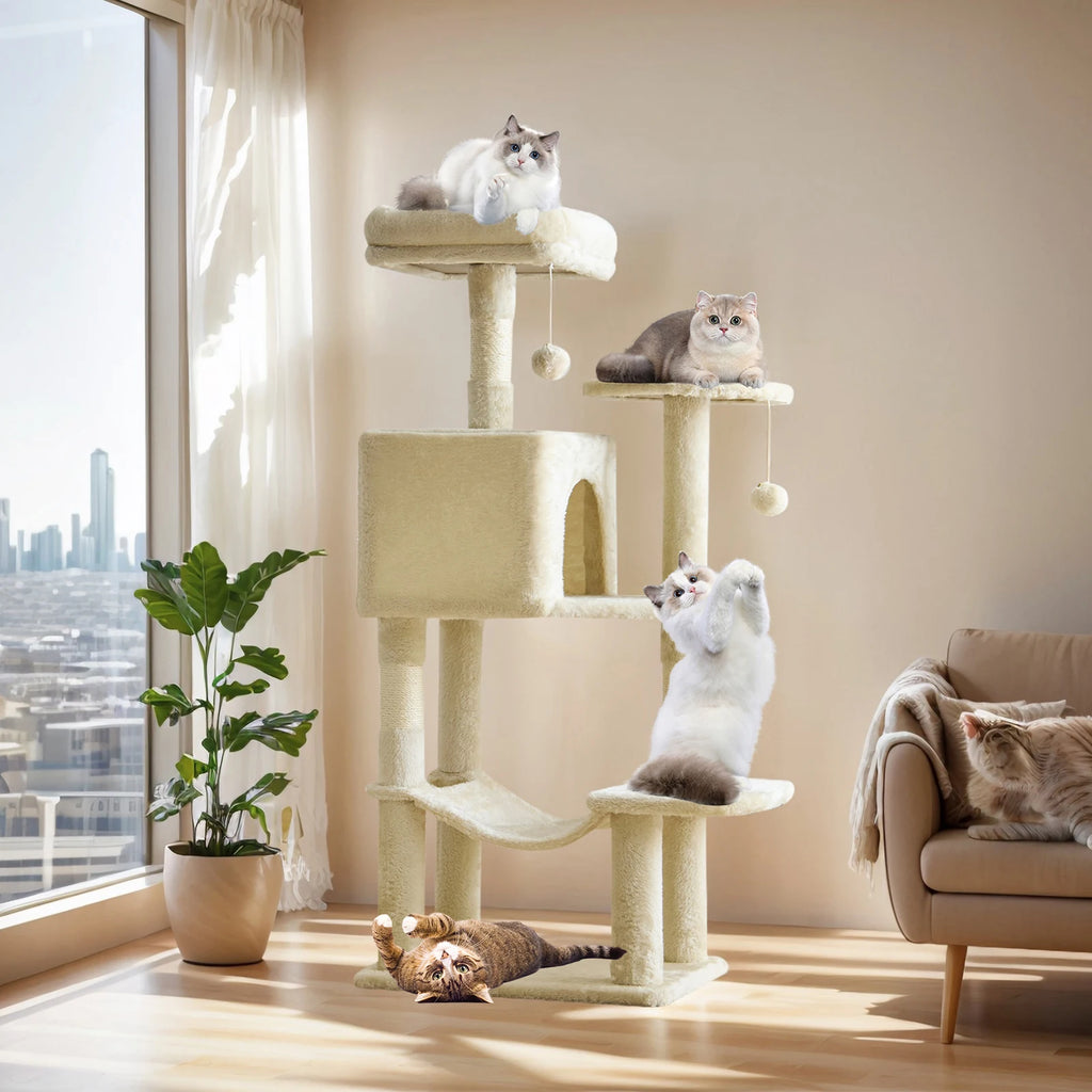 Cat Climbing Tower with Natural Sisal Scratching Posts Pet Condo for Indoor Cats and Kittens Play