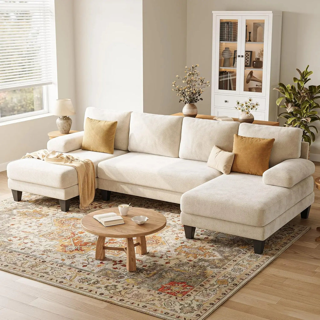 U-Shaped Sectional Couches for Living Room | Chenille Sofa with Double Chaise