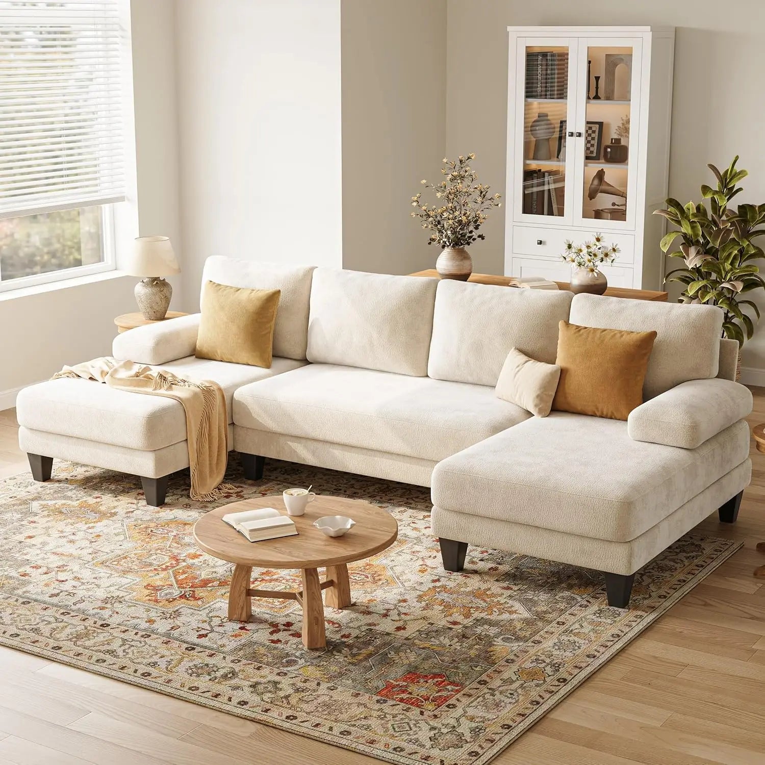 U-Shaped Sectional Couches for Living Room | Chenille Sofa with Double Chaise